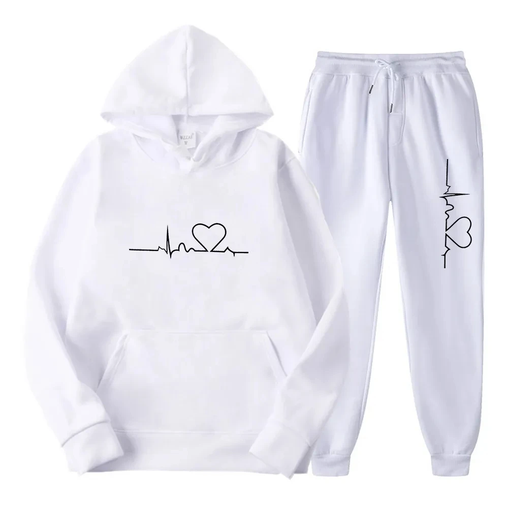 2022 fashion men's and women's hoodie set Spring and Autumn men's heart-shaped hoodie trend casual men's printed sportswear