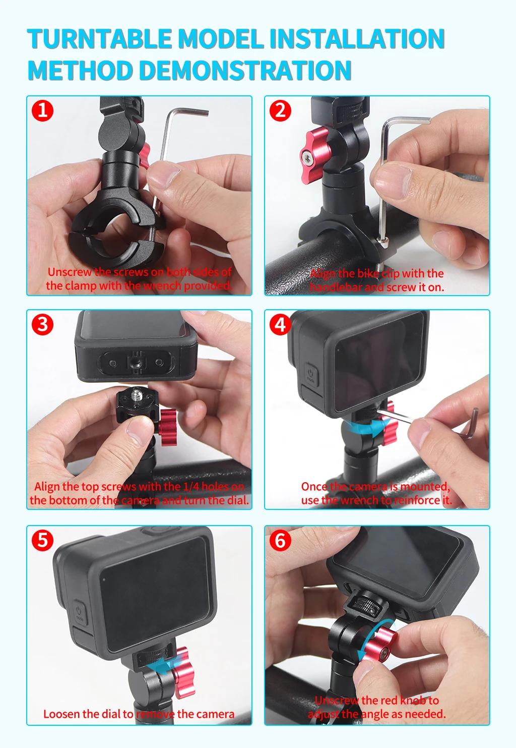 Schwenk- und Neigungsverstellbarer Fahrrad-Lenker-Lenkerhalterung für Gopro 13, für DJI Osmo 360 Action 5Pro für GO3 3S – Detail 20