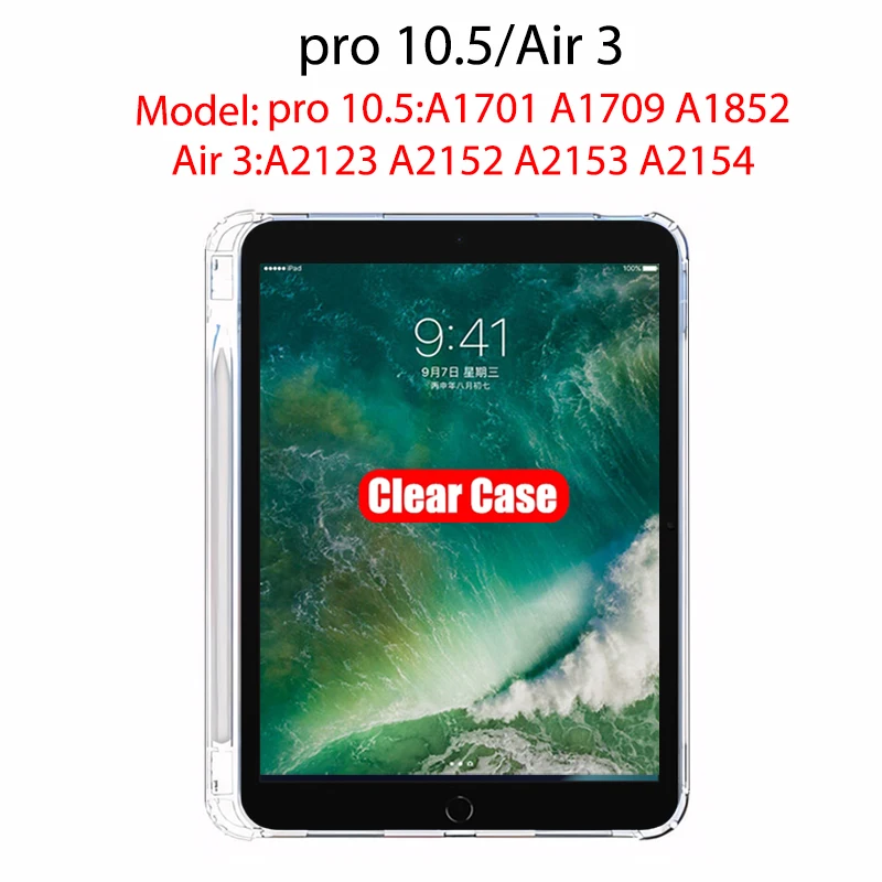 Clear iPad Case with Pencil Holder - Durable, Soft TPU Protective Cover