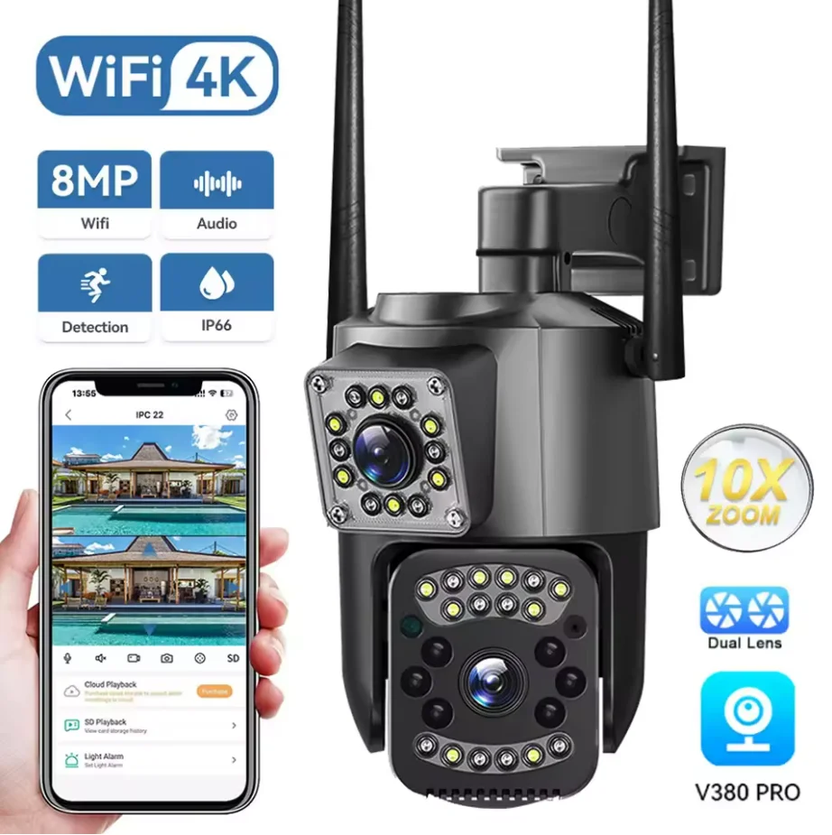 Dual Lens WiFi IP Camera V380 pro Smart Home Outdoor Waterproof Wireless PTZ CCTV with Two-way Audio And Auto Tracking 4