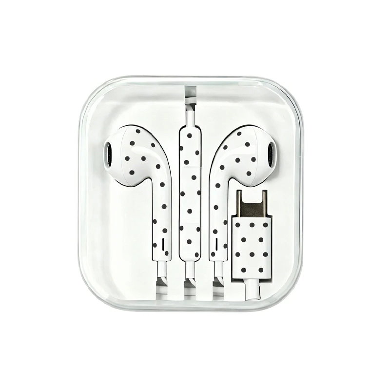 Polka Dot Type-C Wired In-Ear Earphones with Mic for Hands-Free Entertainment
