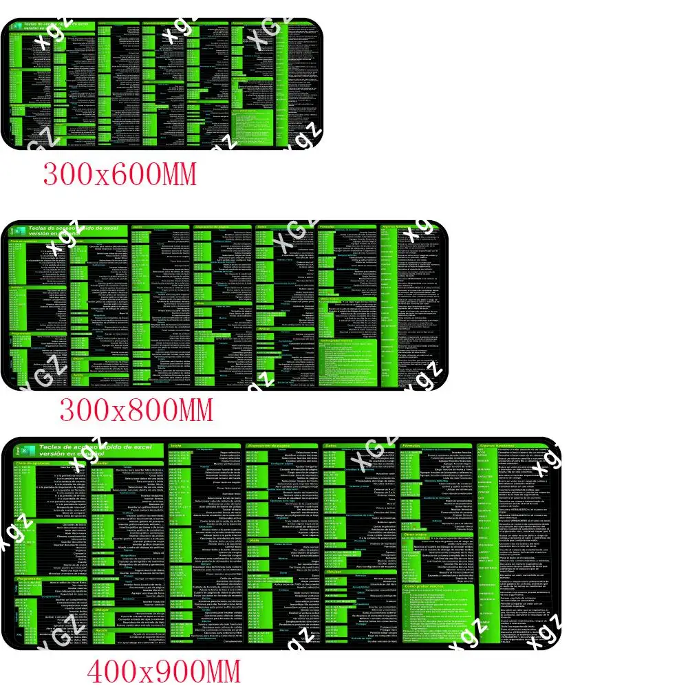 スペイン語の Excel ショートカット キー マウス パッド 大型マウス パッド、デスク パッド、滑り止めベース、オフィスおよび家庭用に洗濯可能