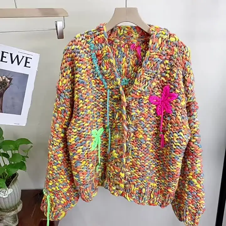 Женский яркий кардиган ручной работы Вязаный топ на зиму новинка 2023 года в Y2k