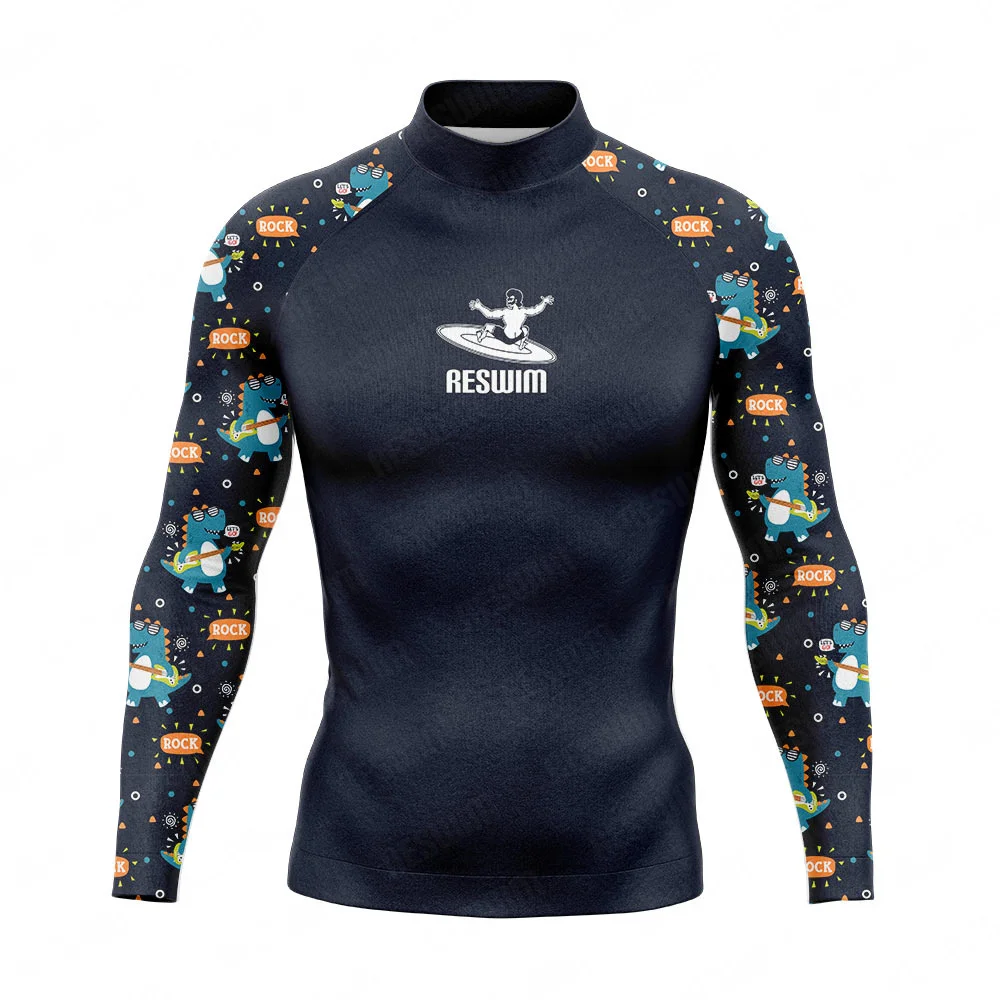 Summer Men's Long Sleeve Surfing Beach T-Shirts Sun UV Protection Surf Swimsuit Rash Guard Shirt New Quick Dry Tight Gym Clothes