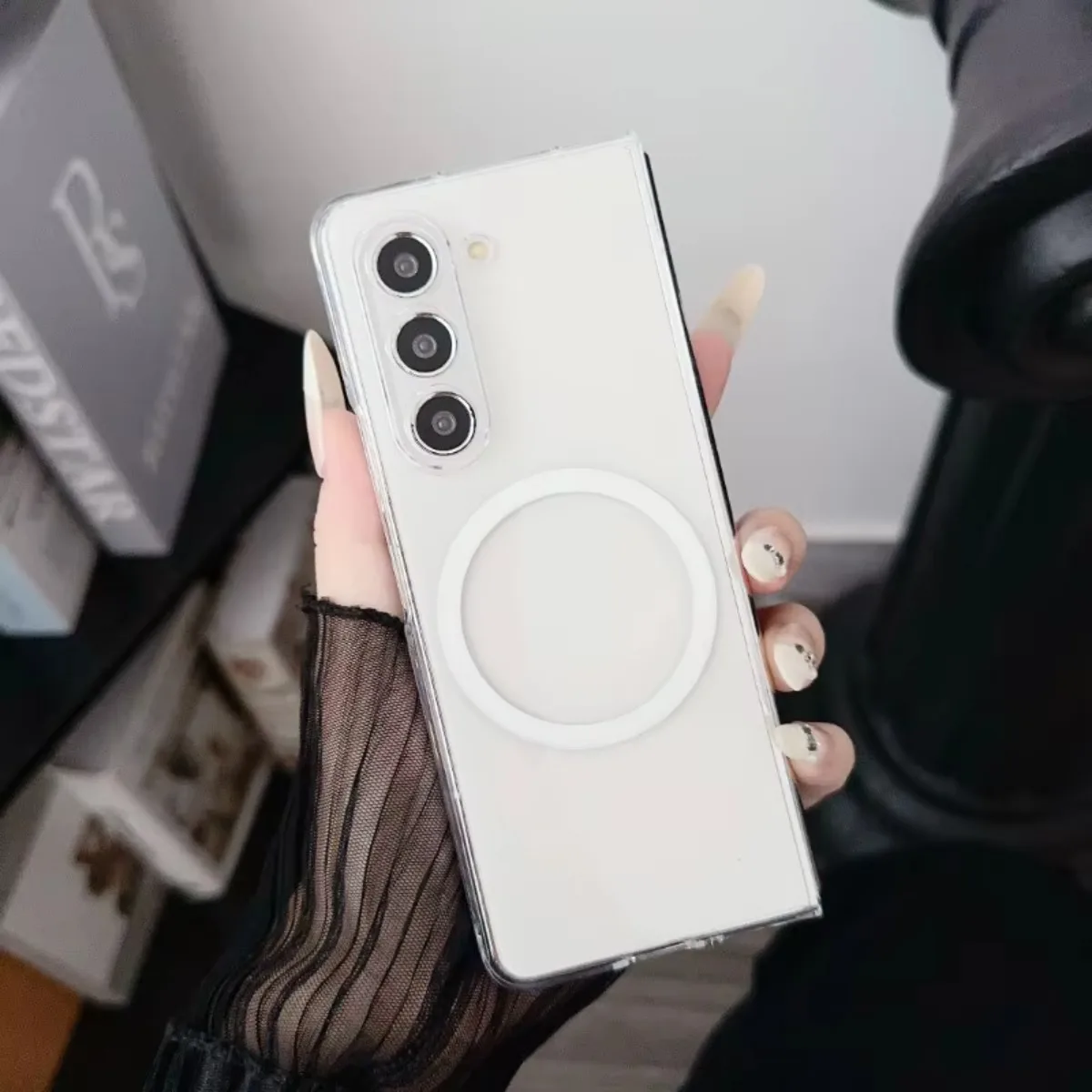 Sleek Transparent Magnetic Wireless Charging Phone Case with Hinge Protection