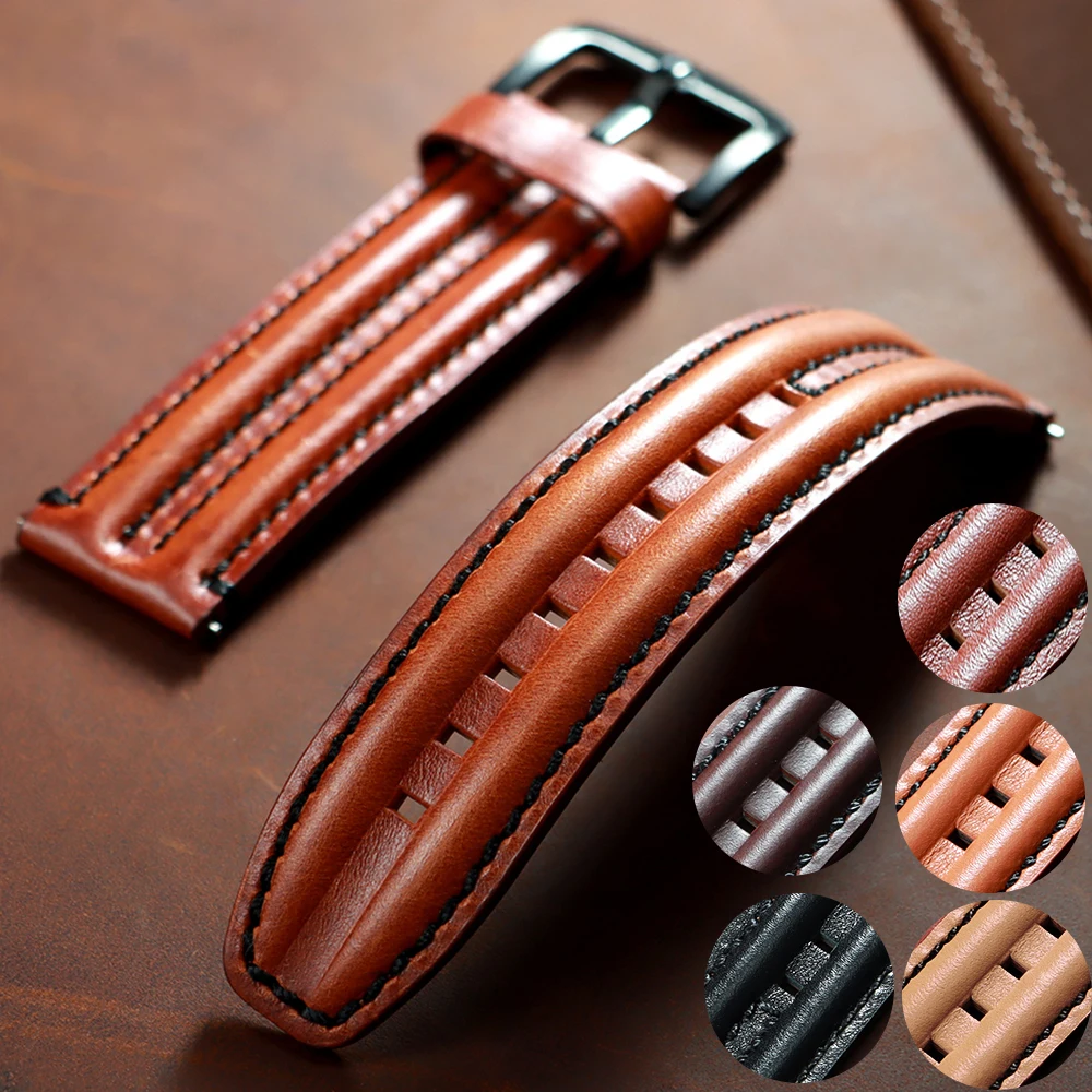 Premium Vintage Leather Watch Strap - Genuine Cowhide Wrist Belt for Men & Women (20-24mm)