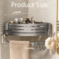 1-2PCS Shower Corner Shelf with Hook Towel Bar No Drill Space Aluminum Shower Storage Rack Bathroom Organizer 2