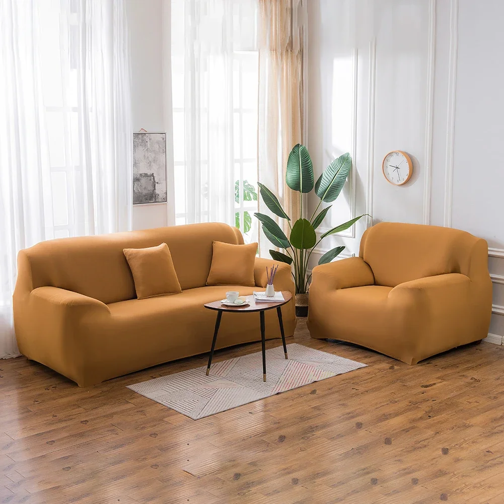 Elegant Elastic Sofa Slipcovers - Solid Color Milk Silk for Living Room Furniture Protection