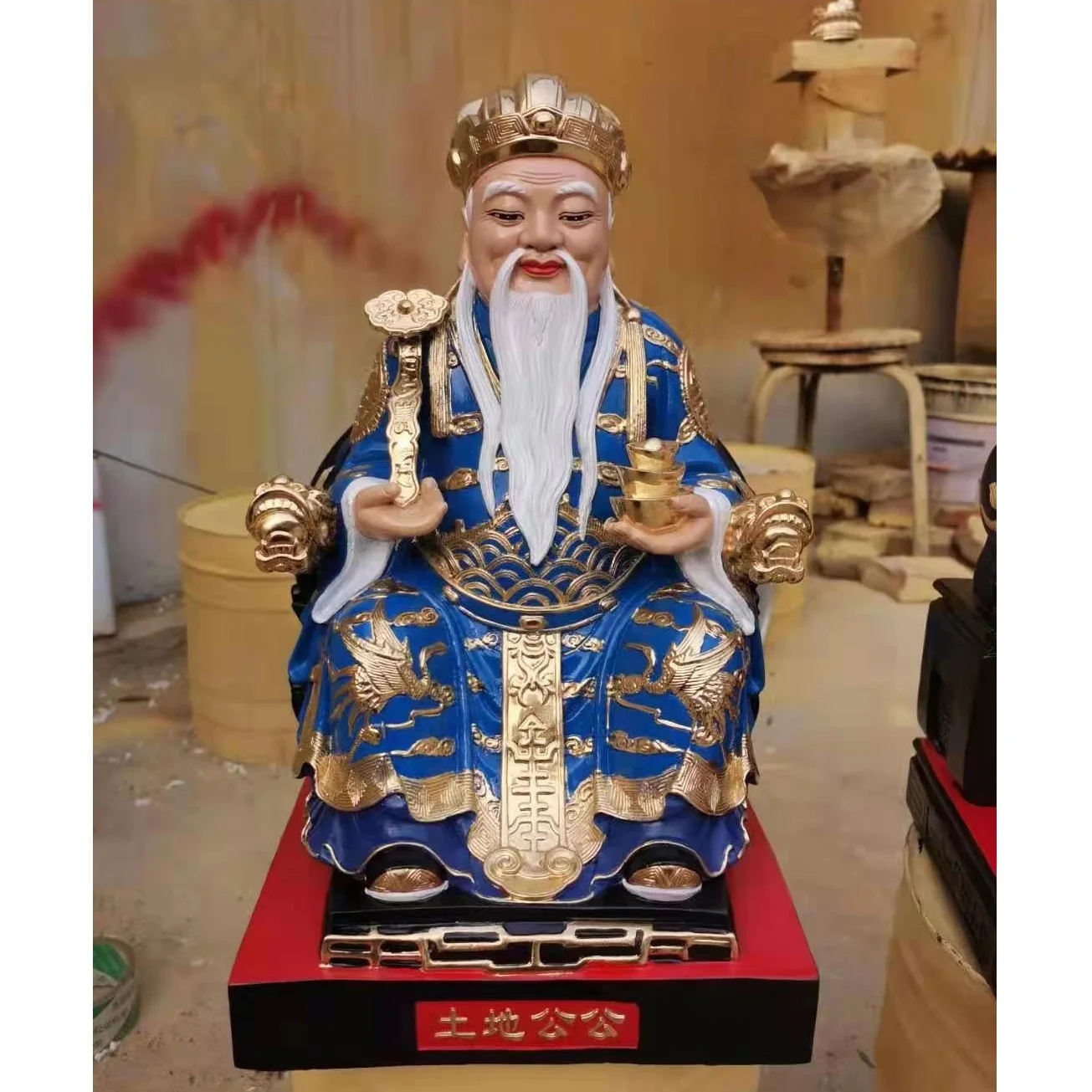 

Large HOME SHOP Company Shrine High grade gilding brass God of wealth Mammon TU DI GONG statue bring treasure money Good luck