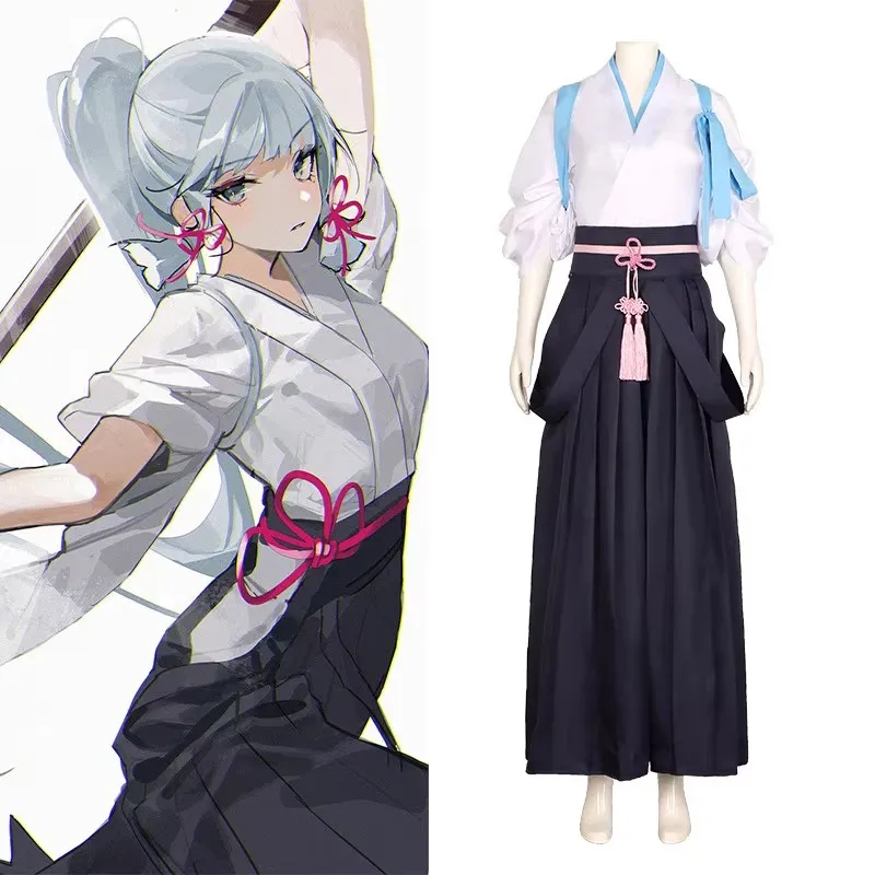 Genshin Impact Ayaka Kamisato Blue White Kimono Dress Cosplay Costume