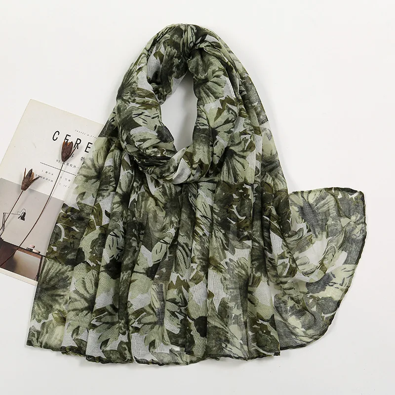 Cotton Linen Scarf for Sun Protection, Floral Print with Soft Touch Scarf, Fashionable and New 6