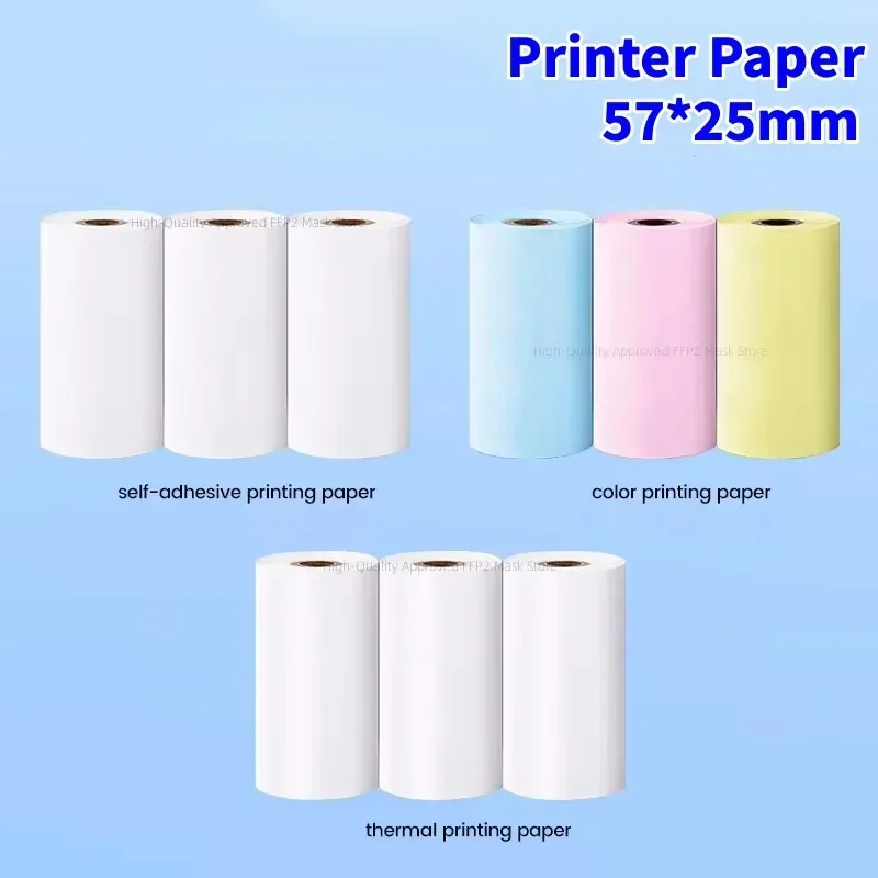 57*25mm 감열지 라벨 스티커 자체 접착 HD 컬러 롤 용지 미니 프린터 인스턴트 인쇄 어린이 카메라 인화지