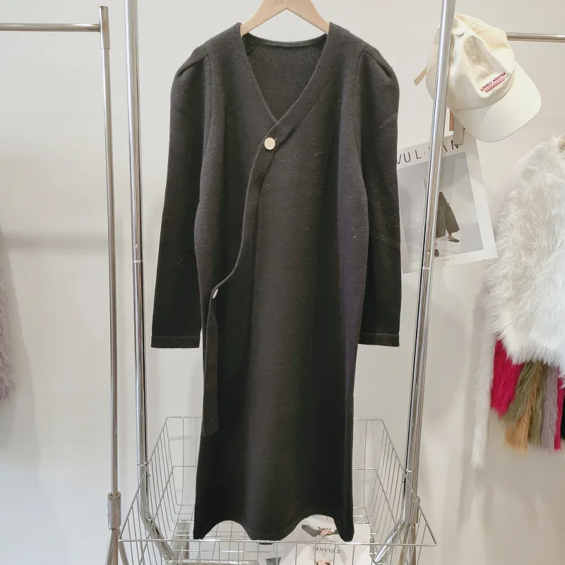 

2023 sweater dress women clothing v-neck long sleeve solid color knit dress plus size women winter knit dresses NI2308