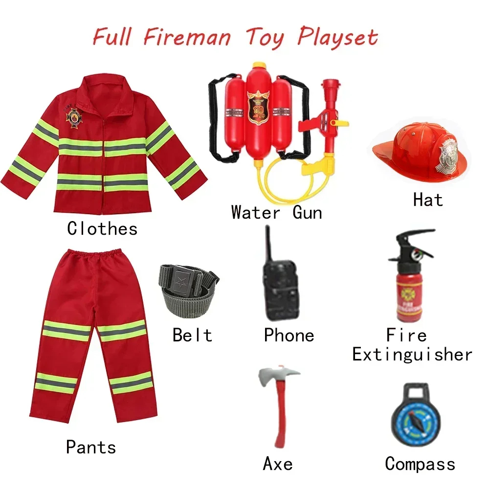2025 Halloween Kinderen Dag Brandweerman Politie Uniform Brandweerwagen Auto Kids Brandweerman Cosplay Baby Meisje Jongen