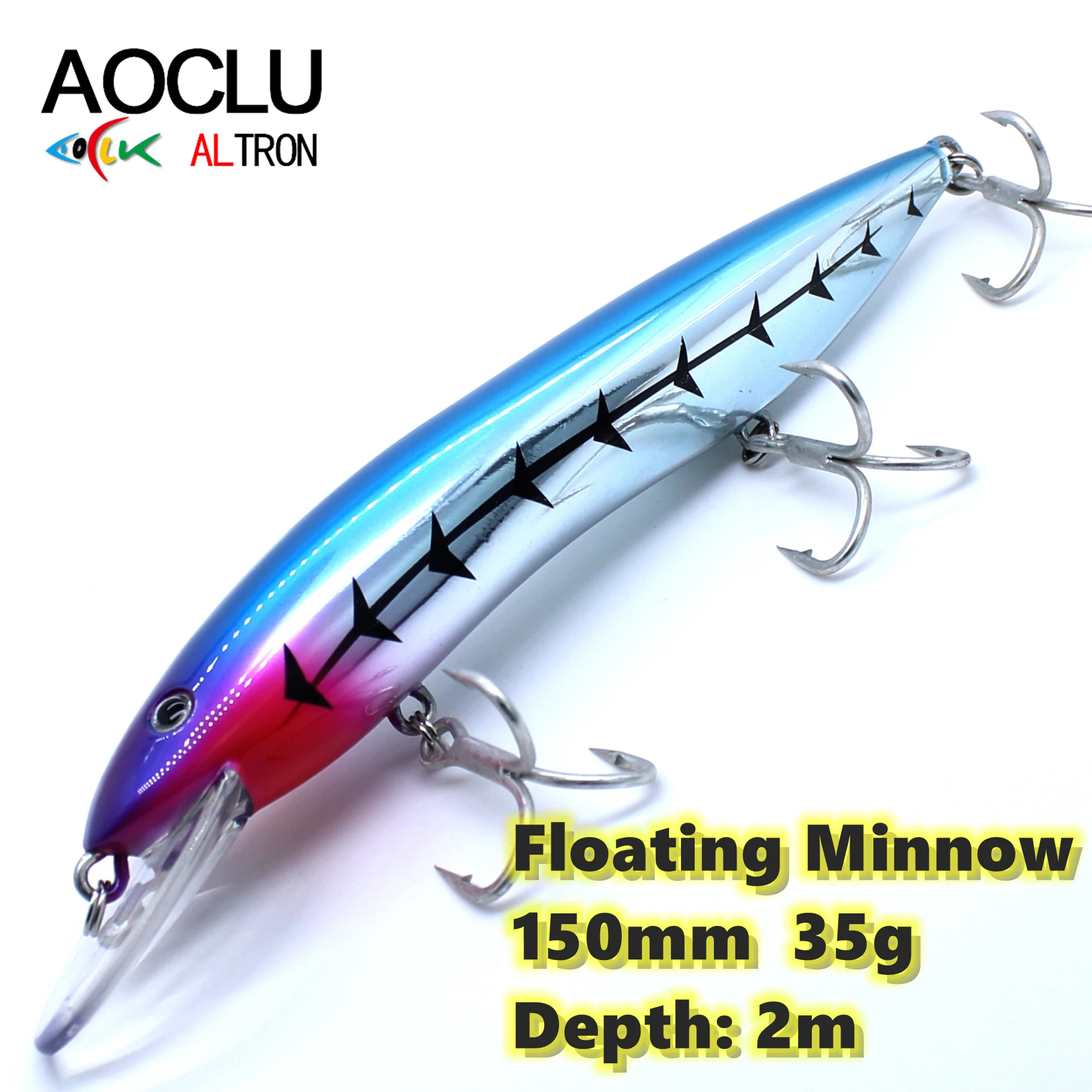 Aoclu-harter Köder für Tiefsee boote, schwimmende Elritze, Jerkbait-Rassel, Stein köder, 4x Drillinge, japanische Qualität, 150mm, 35g, 1 Stk