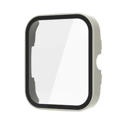 Premium Smartwatch Frame Case with Hard Edge Shell and Glass Screen Protector - Protective Bumper Cover (Beige-Glass Case)