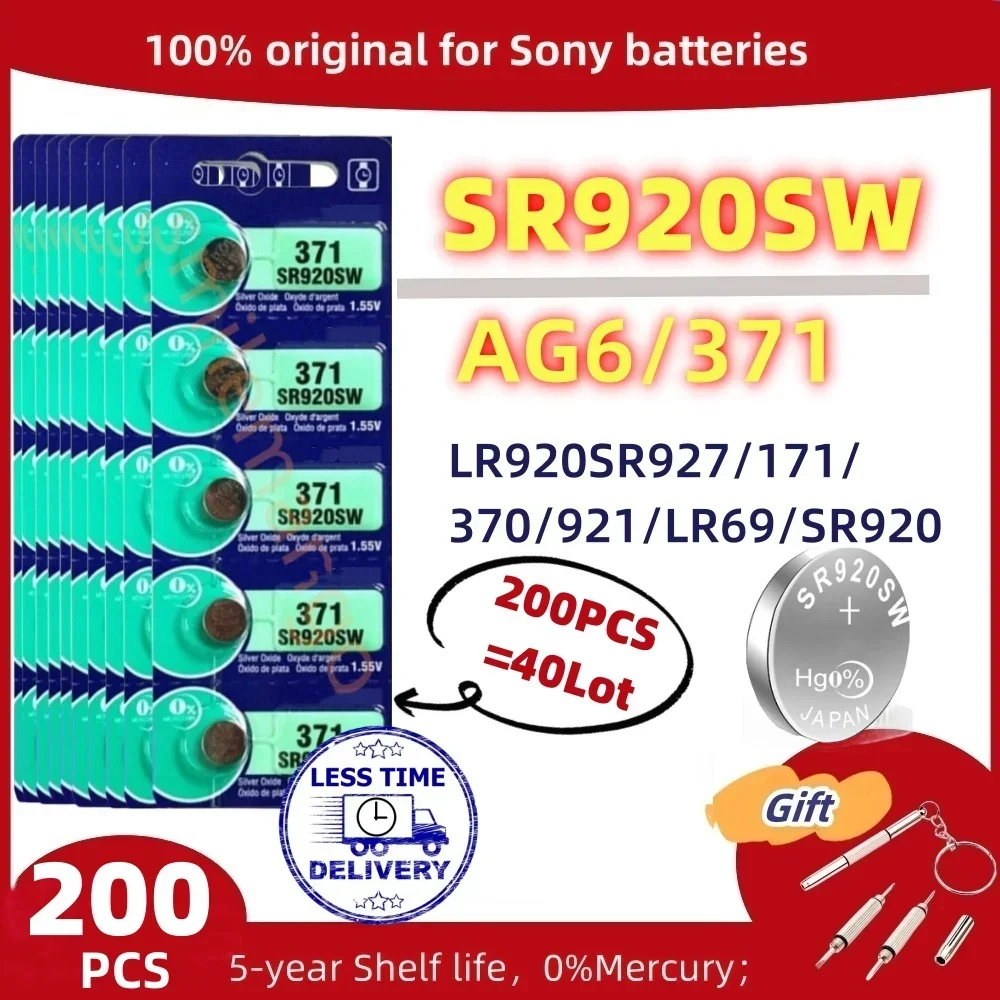 

200PCS Original For SONY AG6 SR920SW 371 Button Battery LR920 SR927 171 370 L921 LR69 For Watch Toys Remote Cell Coin Batteries