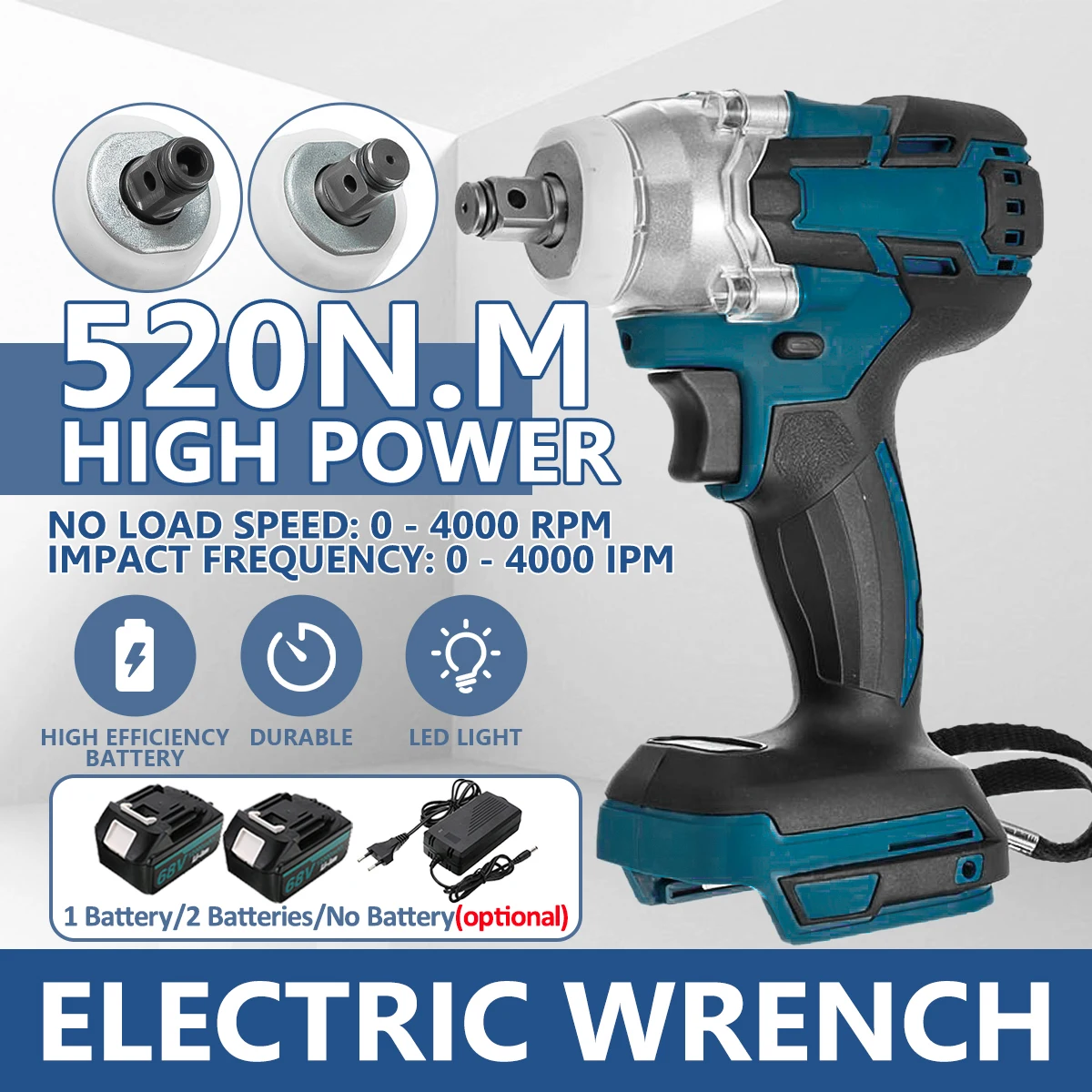 Brushless Cordless Electric Impact Wrench 18v Rechargeable Wrench Power