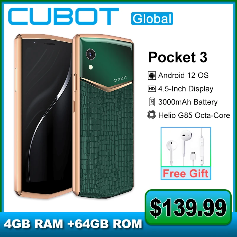 Cubot Pocket 3 Mini Smartphone,4.5-Inch,Android 12,Helio G85,Octa-Core Phone,4GB+64GB,3000mAh Battery,20MP Camera Cellphones