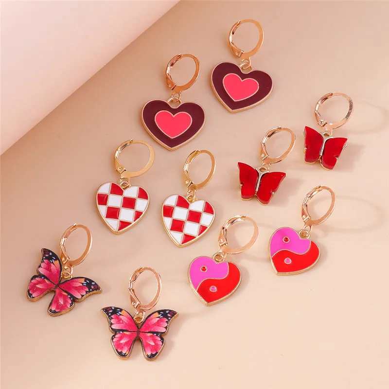 Neu im bunten Liebesherz-Ohrring-Set, niedliche Schmetterlings-Herz-Tier-Tropfenohrringe für Frauen, Mädchen, Kinder, Schmuckset, Geschenke – Detail 15