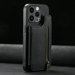 Zipper Wallet Leather Card Holder Case with Enhanced Compatibility - iPhone 12 (Black)