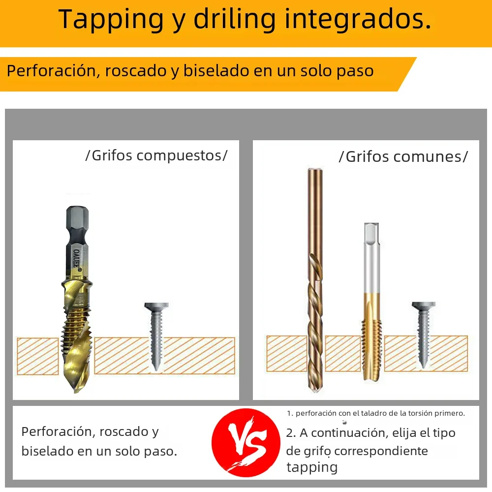 Juego De Brocas Para Grifo De Combinación De Titanio De 6 Piezas, Juego De  Brocas Para Grifo De Rosca Juego De Taladro Y Grifo Métrico M3-M10