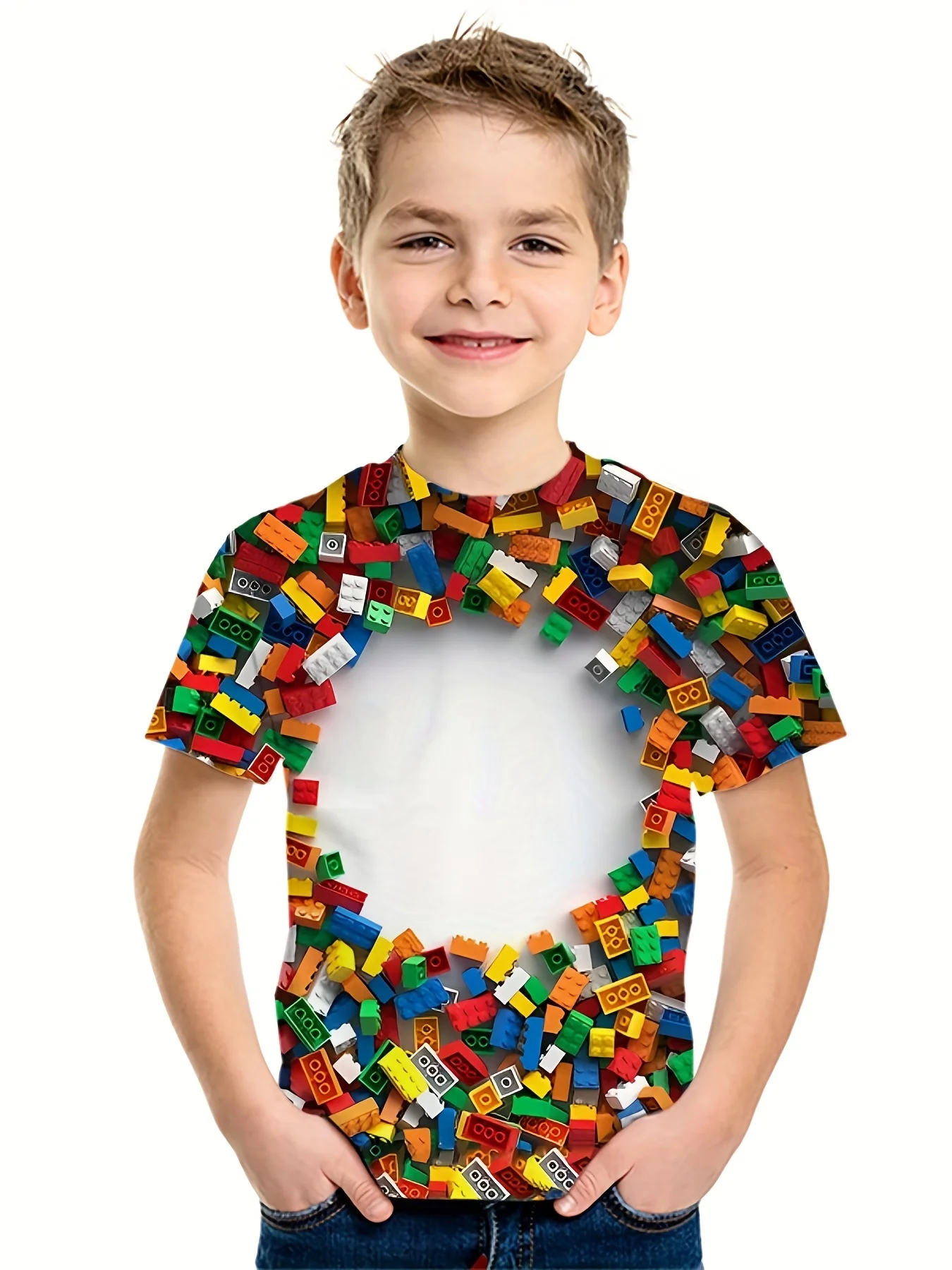 

Boys Girl Funny Toy blocks 3D Printed Casual Outfit T-shirt Summer Kids O-neck Short Sleeve Casual Sport T Shirt Child Clothing