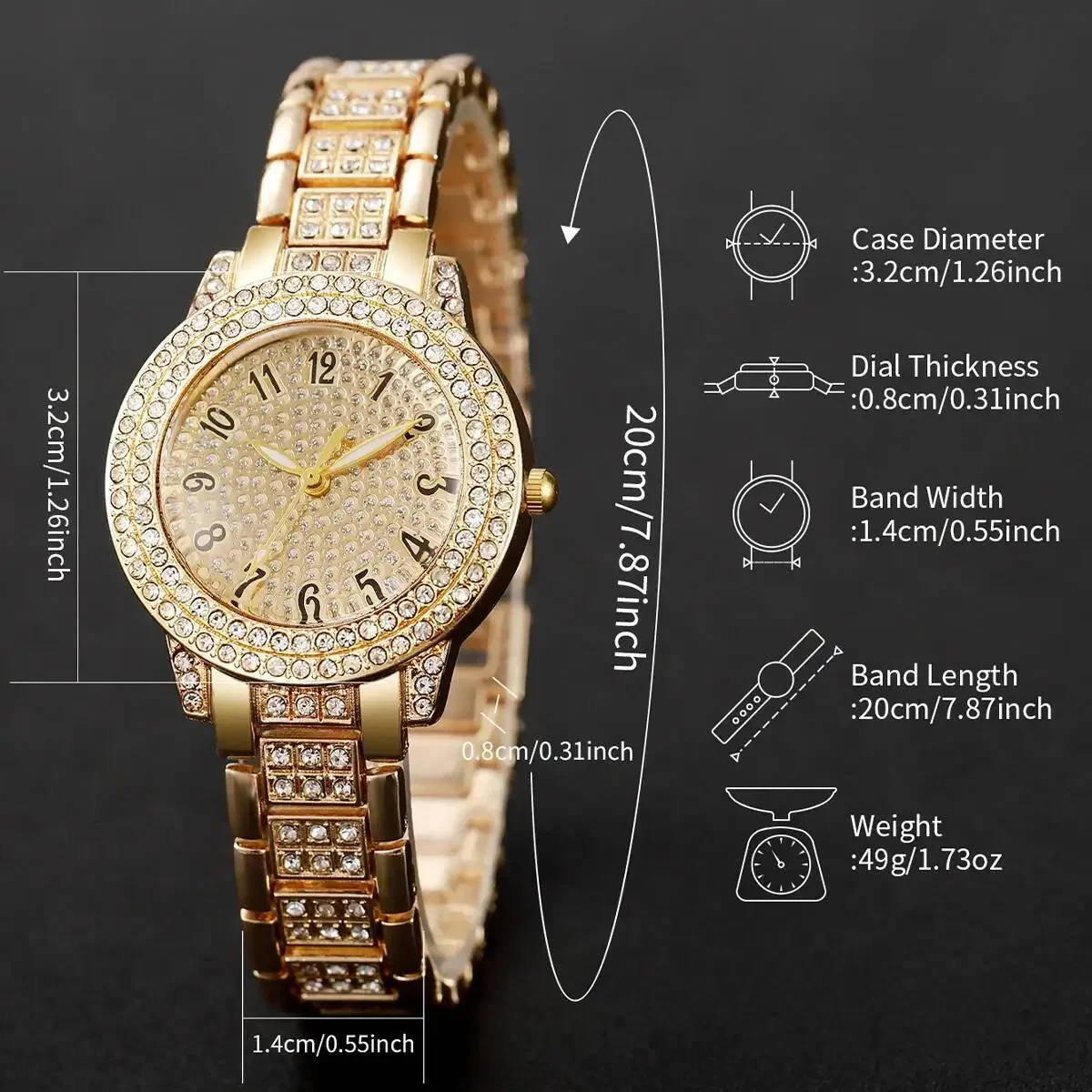 1pc-Women's Watches Fashion Quartz Wrist Watch for Ladies Roman Dial Dazzling Diamond Waterproof Luminous Luxury New