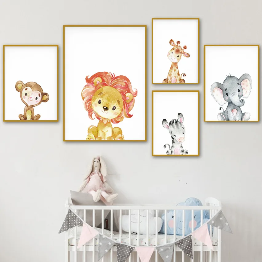 

Cartoon Elephant Animal Poster Nursery Decor Wall Art Canvas Painting Nordic Cute Wall Pictures For Kid Baby Bedroom Decoration
