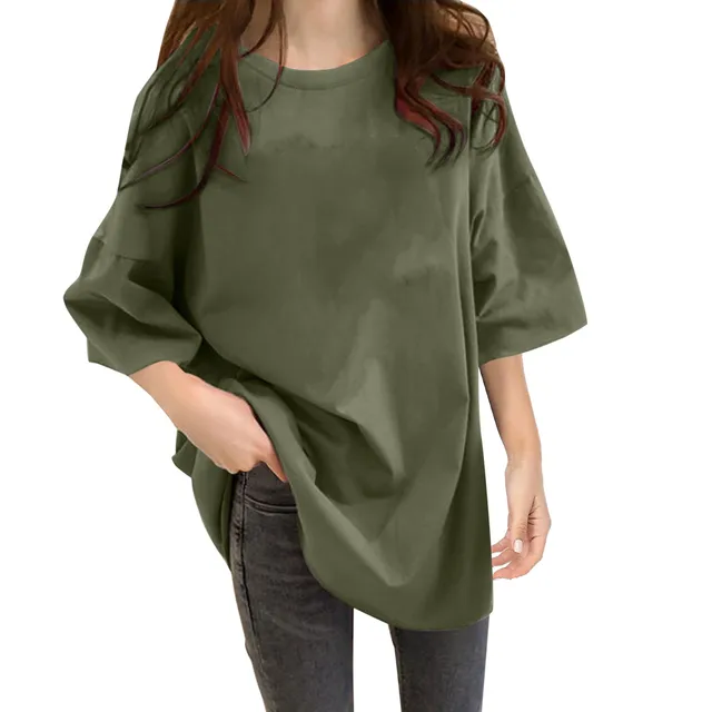 Womens Oversized Daily T-Shirts New Spring Summer Half Sleeve Crewneck T-Shirts Loose Fit Solid Color Basic T-Shirts Blouse 4