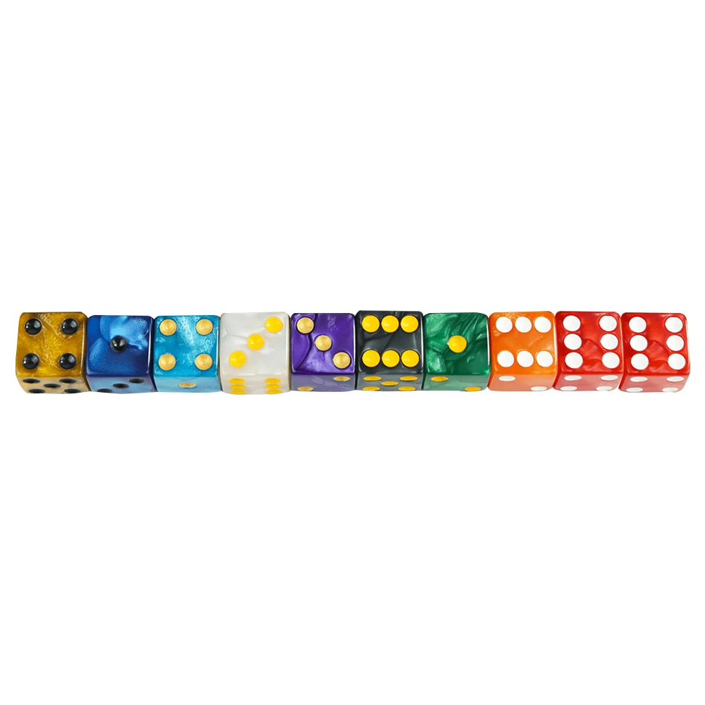 10-Piece Marble Acrylic Dice Set - Square Corner 16MM for Gaming and Entertainment
