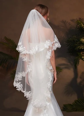 Two Layers 1.5m White/ivory Elbow Length Veil Applique Lace Soft Tulle Wedding Veil With Comb Novia Voile de mariée