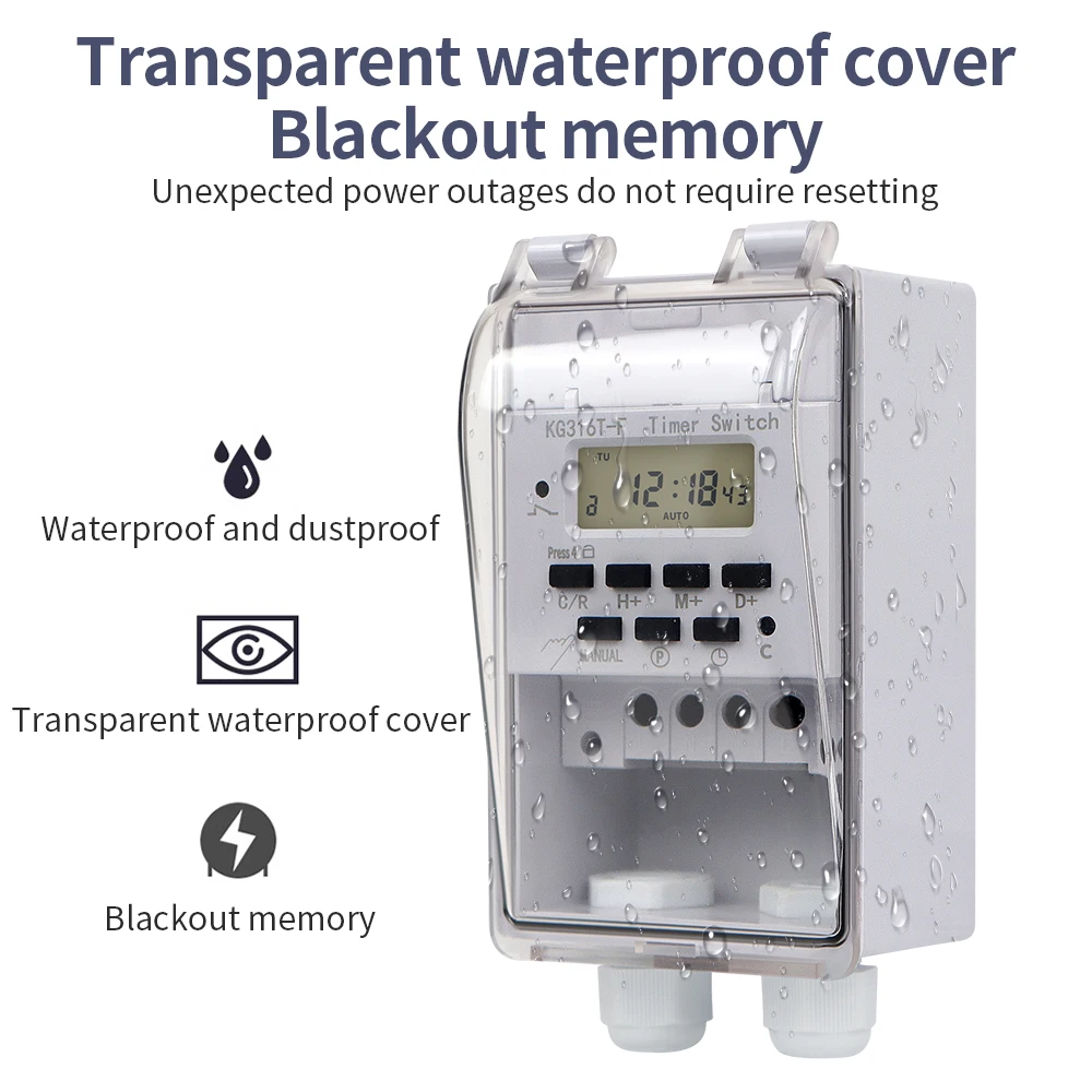 220V AC 30A Time Recycle Per Day ON OFF Digital Timer Switch Programmable Timer Controllor with IP65 Waterproof Box 5