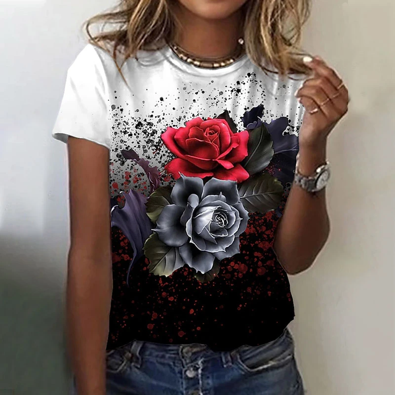 3D Sunflower Print Women's Floral Theme T-Shirt with Flower Printed Vintage Clothes, Harajuku Shirt Ladies Plus Size Tshirts tee shirts