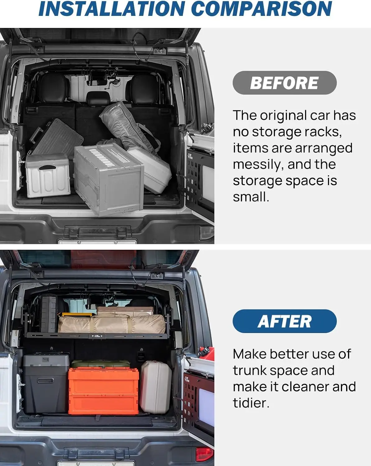 Rear Cargo Rack Basket Compatible with Wrangler JL 2018-2023 (Hard-Top Only, Not Fit 2024-2026), 350 LBS Adjustable Height Trunk