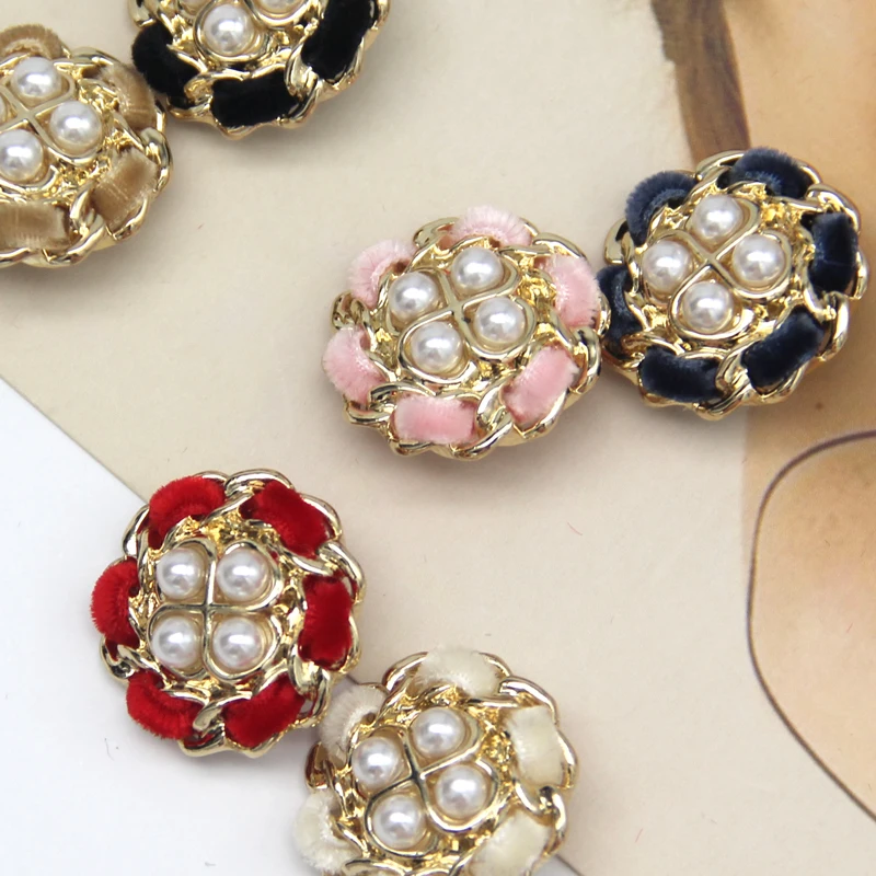 23mm 멋진 레이스 패브릭 덮여 금속 진주 단추 의류 코트 블레 이저 스웨터 카디 건 장식 바느질 액세서리