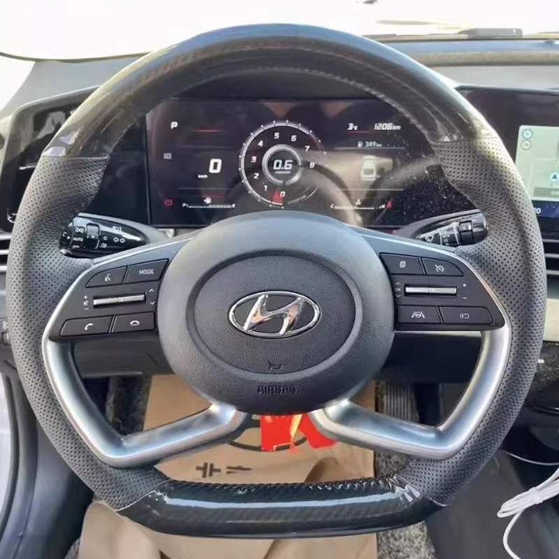 

Чехол на руль для Hyundai 21-22 TUCSON Sonata Elantra, сделай сам, кожа, углеродное волокно, ручная работа