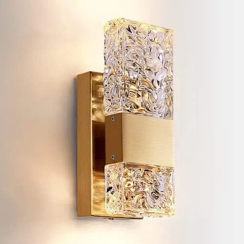 

Decor Set of 2 Gold Crystal Light Fixture 3000K LED Modern Vanity Lights for Bathroom Bedroom(2-Pack/Support dimming Switch)