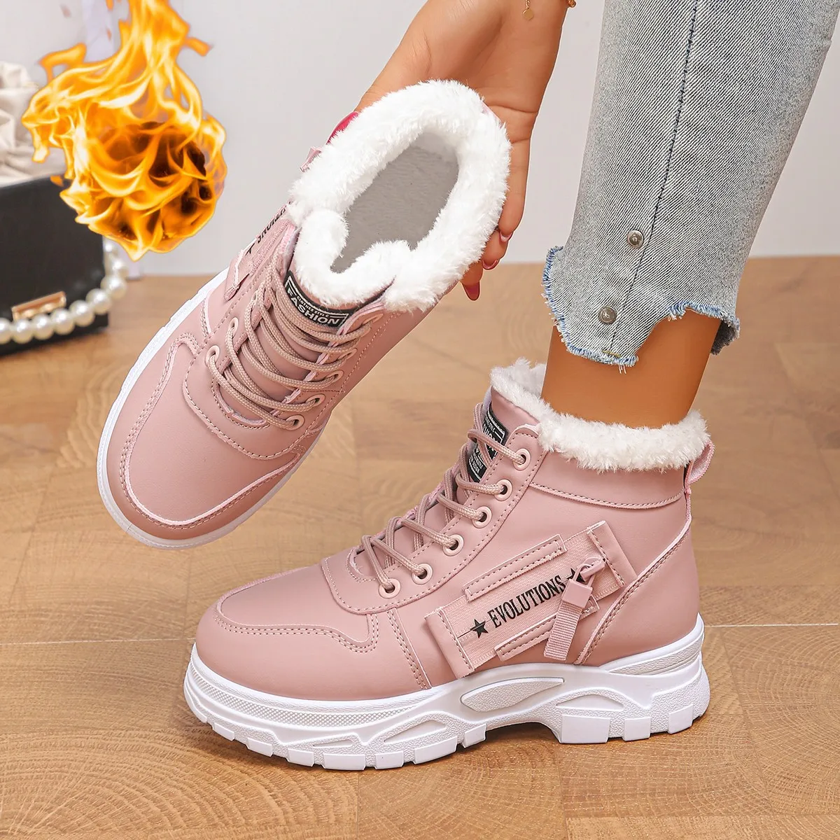 Women's 2026 New Winter Cotton Shoes, Short Boots, Sports and Leisure with Fleece High Top Women's Shoes, Outdoor Cotton Boots