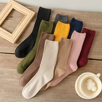 10 paires rétro femmes coton chaussettes amples automne hiver tricot couleur unie longue noir coréen japonais étudiant filles 2