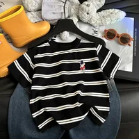 T-shirt d'été à manches courtes en coton pour enfants, à rayures, pour garçons et filles, hauts à la mode vintage 3