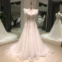 SL-9048 Customized Romantic V Neck Appliques Flowers A-Line Wedding Dress 2022 Luxury Beading Custom Princess Bridal Gown 1