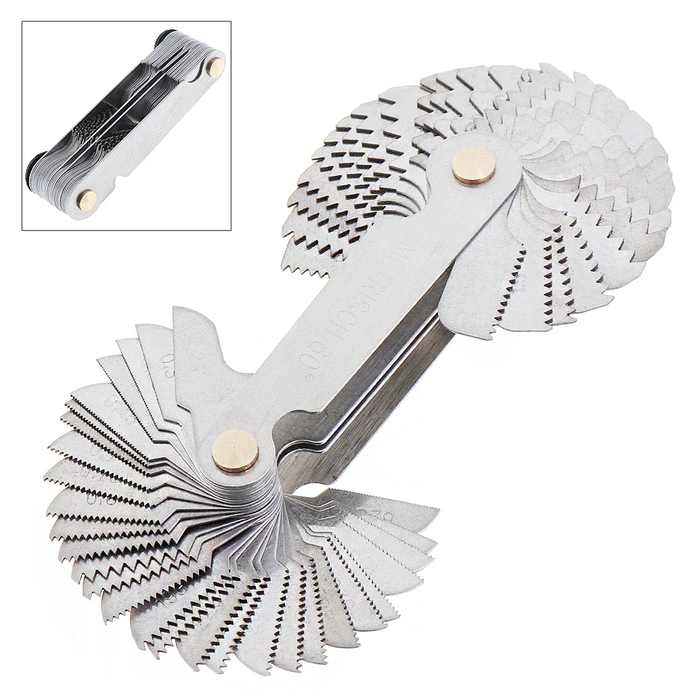 55-60 Degree Stainless Steel Screw Gauge Metric Iinch Screw Thread Pitch Gauge Blade Gage Pitch Folding Measuring Gauging Tool
