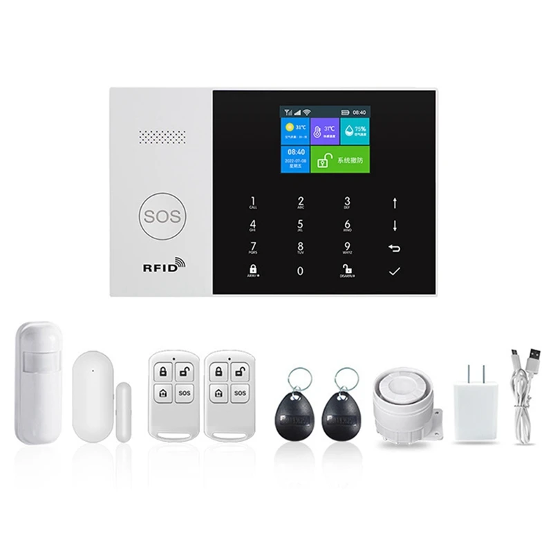 

Hot TTKK Home Burglar Security Alarm System Sensor WIFI SIM GSM RFID For IOS Android APP Remote Control US Plug