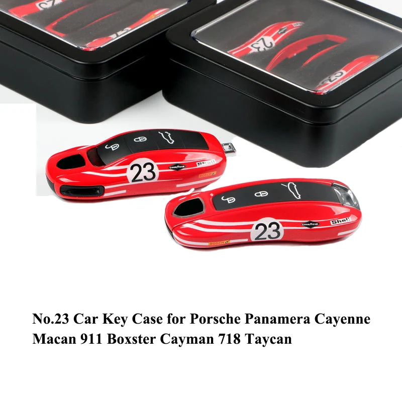 

No.23 Key Case Cover Shell for Porsche 911 Carrera GTS Macan 718 Panamera Cayenne Boxster Taycan
