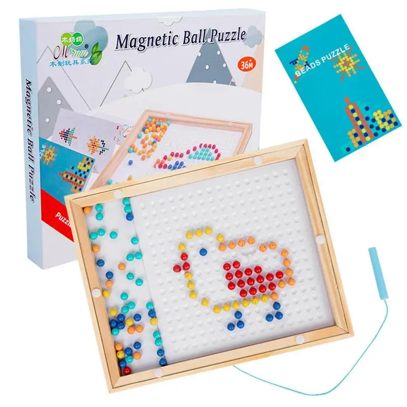 

Magnetic Bead Drawing Board Wooden Ball Doodle Board For Children Bead Magnet Tablet Reusable Writing Playboard Toys Educational