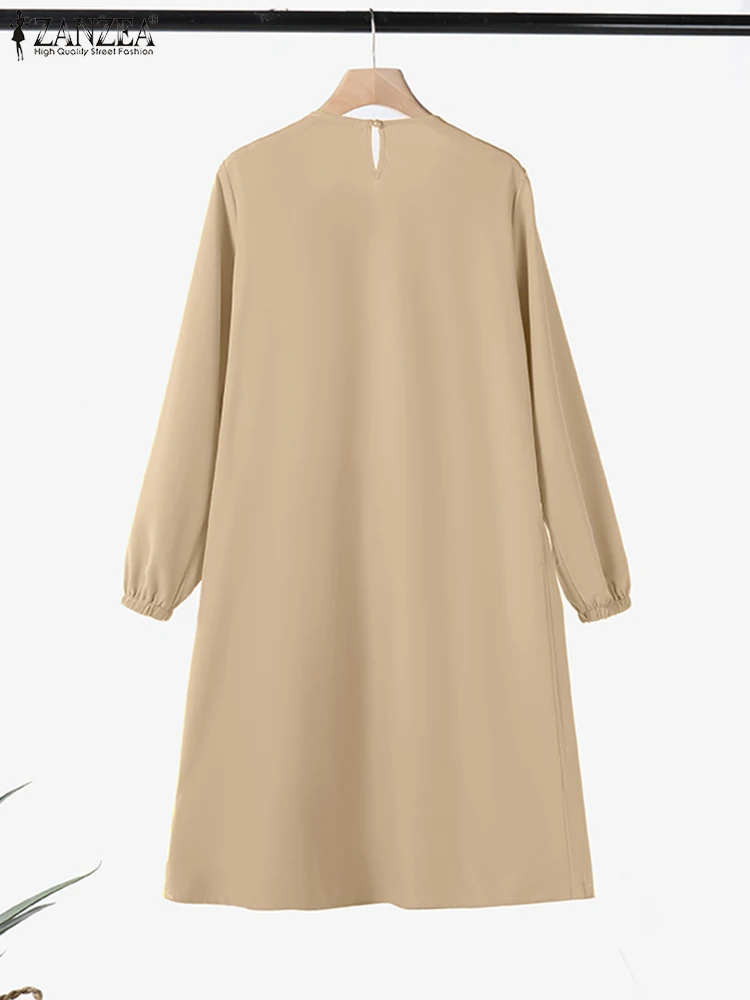 Women Muslim Long Tops Turkey Abaya Kaftan IsIamic Clothing ZANZEA Elegant Long Sleeve Pleated Blouse Casual Lace Up Shirt