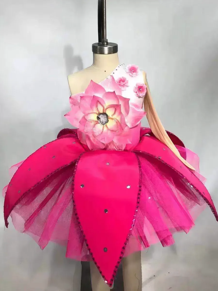 Children&rsquo;s Magnolia Fragrance Performance Costume Peach Blossoms Girls&rsquo; Lotus Style National Opening Dance Magnolia Blossoms