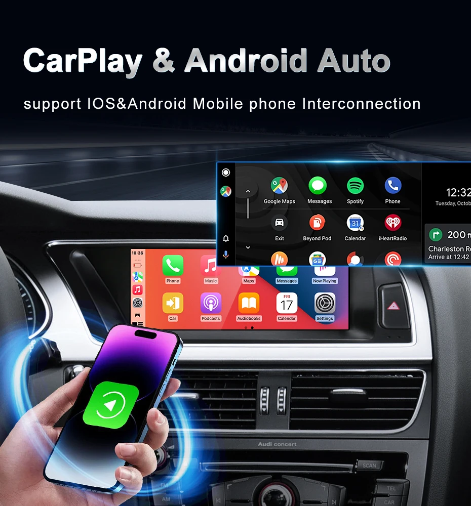 Qualcomm Snapdragon 680 6225 Silvery 2.4GHz Wireless CarPlay Auto For AUDI A4 B8