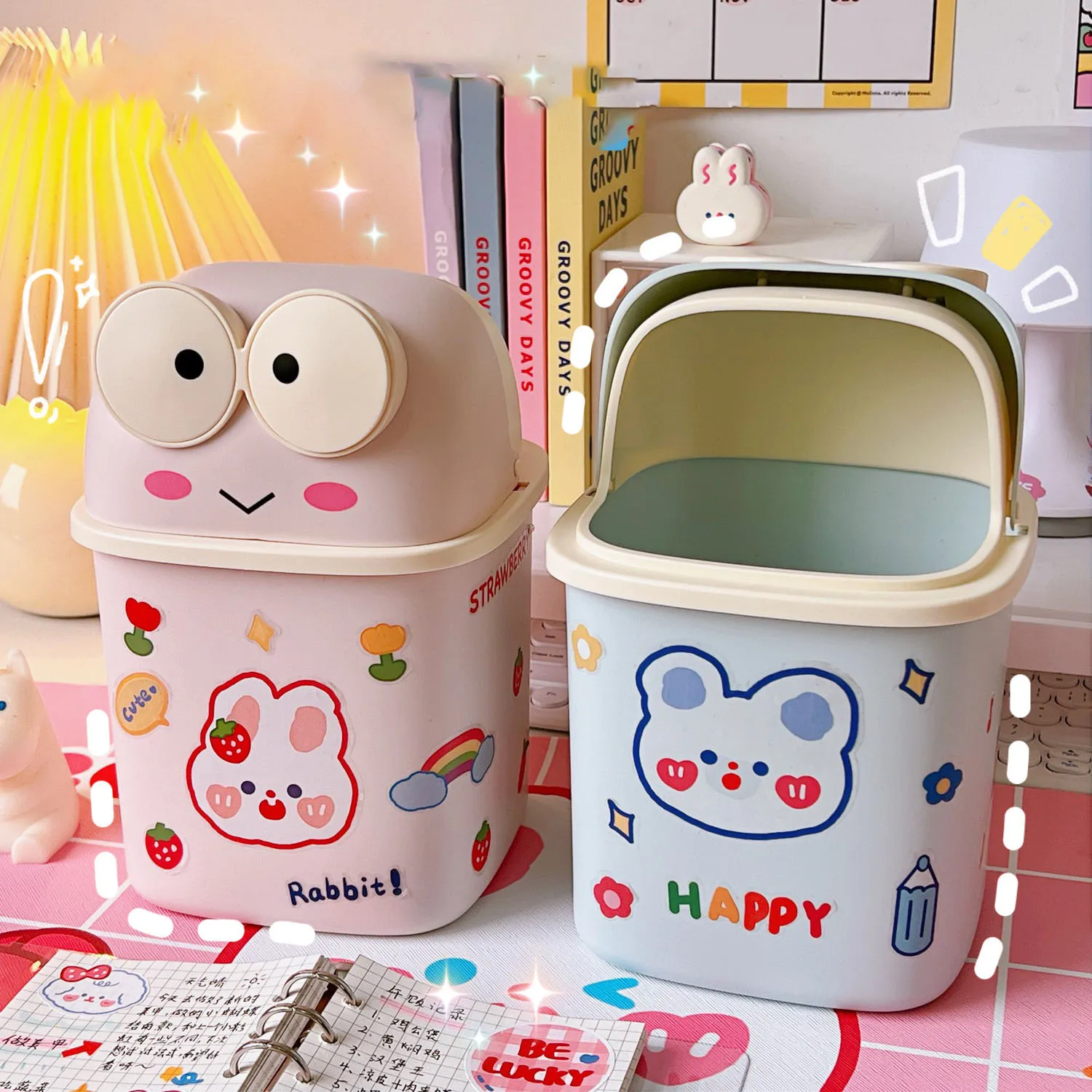 

Cute Frog Pen Holder For Girls Boys Desktop Trash Can With Lid Creative Pen Storage Box Brush Holder Kawaii Stationery Office